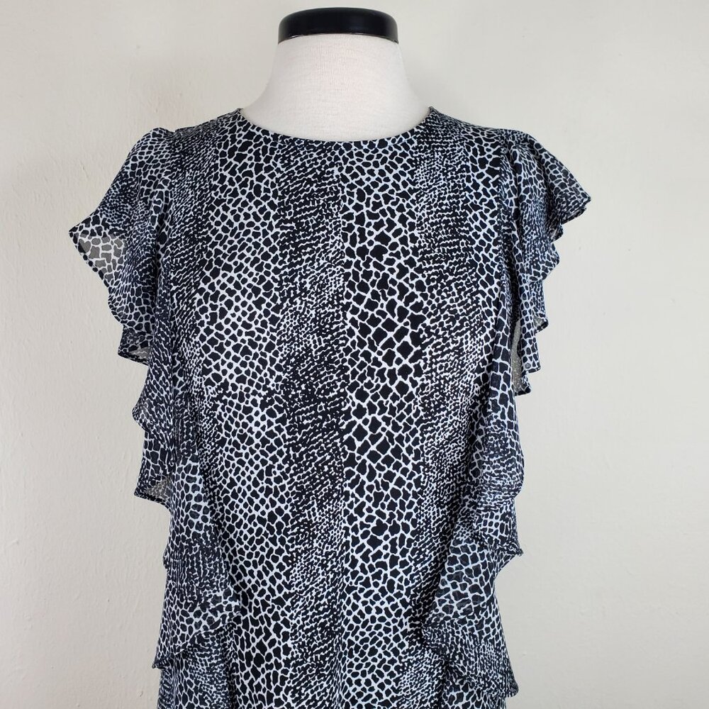 Michael Kors Women's Black and White Animal Print Dress Size Medium Pull-Over